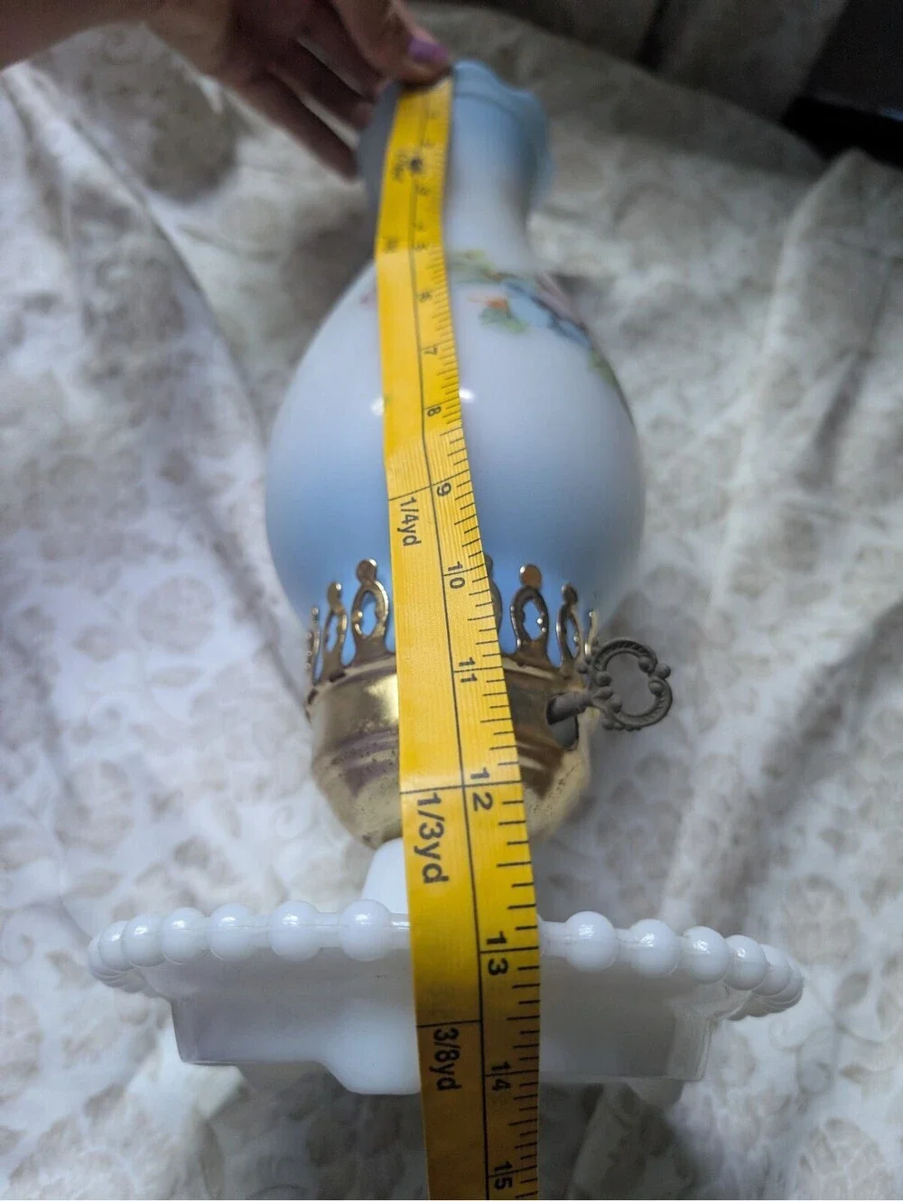 Vintage Milk Glass Electric Table Lamp with Floral Design